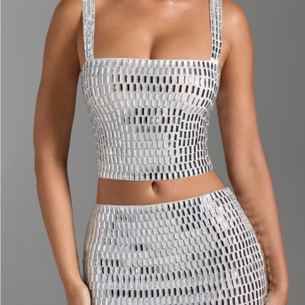 Embellished Square Neck Top White